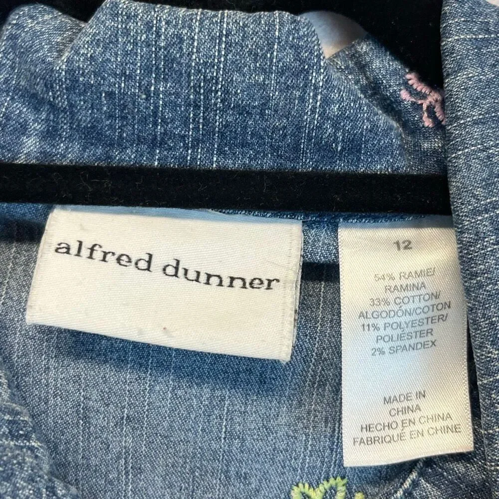 Vintage ALFRED DUNNER Denim Jacket Size 12‎ Blue 80s Embroidered Butterfly Cute!